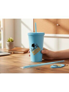 Senior Class Of 2026 Blue Tumbler & Keychain Set With Straw - Graduation Gift Id